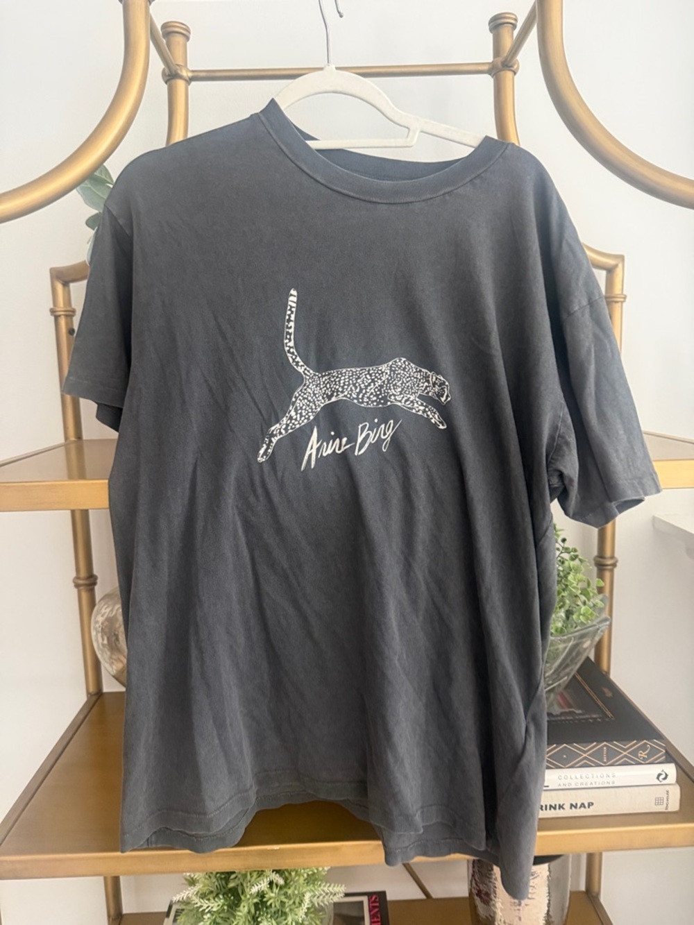 Black Graphic Anine Bing Leopard Tee with Script Logo